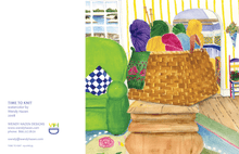 Load image into Gallery viewer, Knitting basket with colorful yarn skeins and wooden needles.  Family room setting with kitchen in background and waterview